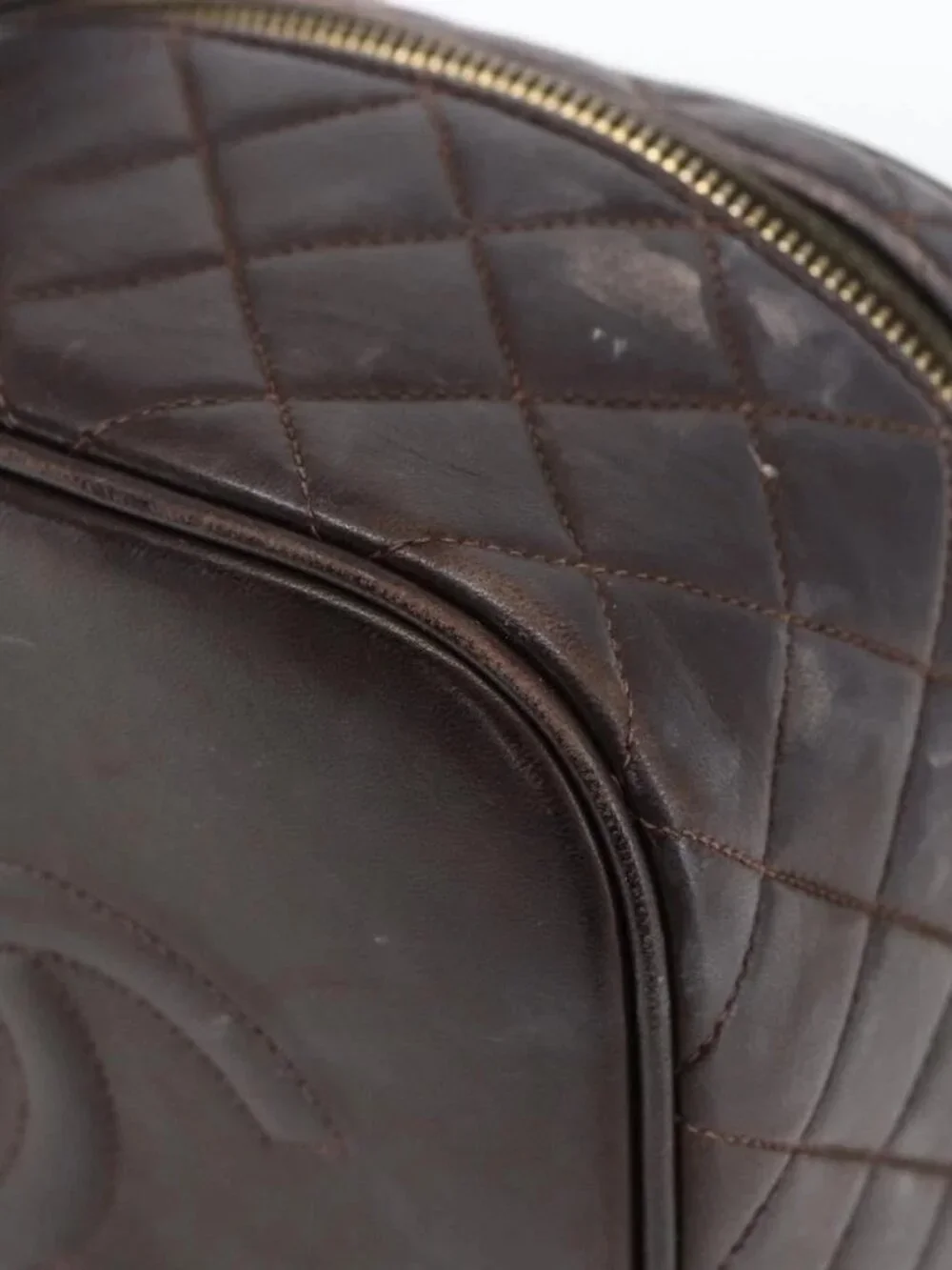 CHANEL Matelasse Vanity Hand Bag Lamb Skin Dark Brown Gold CC Auth 170916
